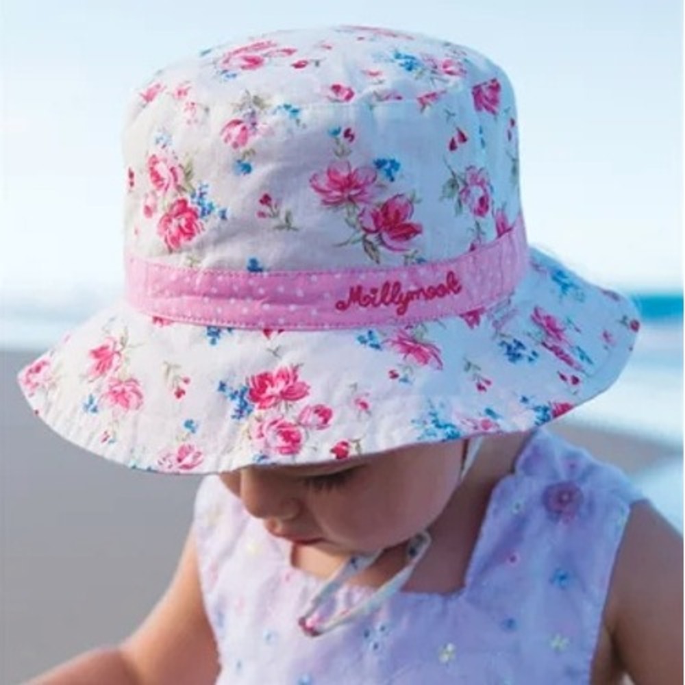 Millymook 12-24M Pink Floral Polka Dot Reversible Sun Bucket Hat Spring Cute